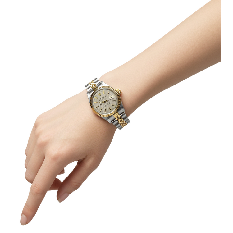 Montre Datejust pour femme, cadran blanc, jubilé en acier inoxydable et or, Rolex