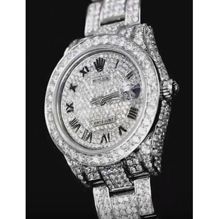 Montre Datejust rolex de taille moyenne, lunette en diamant personnalisée, diamant glacé 6 carats. acier inoxydable3