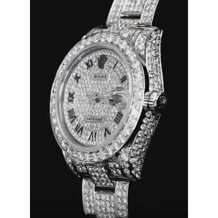 Montre Datejust rolex de taille moyenne, lunette en diamant personnalisée, diamant glacé 6 carats. acier inoxydable4