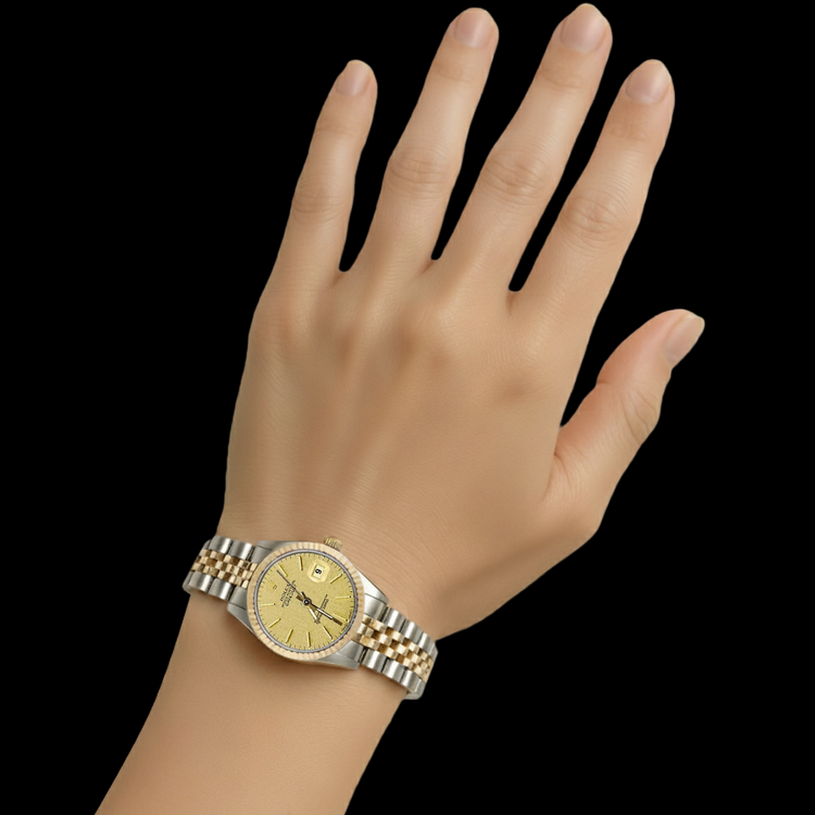 Montre Femme Datejust Cadran Bâton De Champagne Rolex acier inoxydable & Jubilé Or P2
