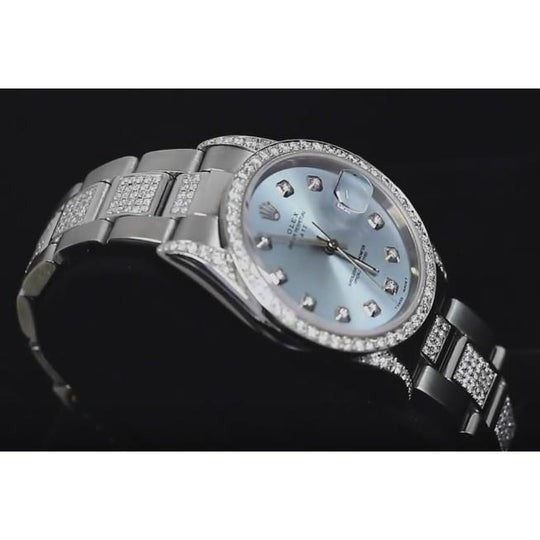 Montre Rolex Dames Date 34 Mm Bracelet huître Cadran Bleu 7 Ct.3