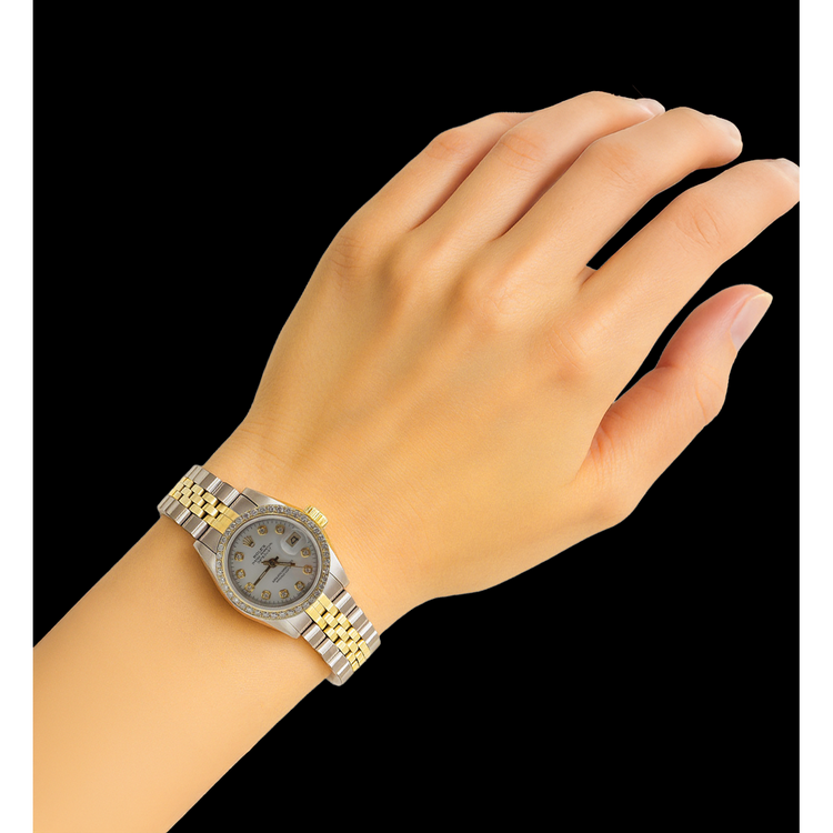 Montre Rolex Date-Just pour femme avec cadran blanc et lunette P5