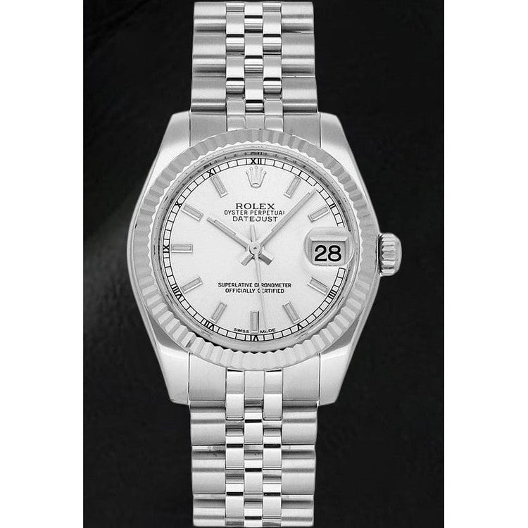 Montre Rolex Date-just 31 mm en or blanc avec lunette cannelée