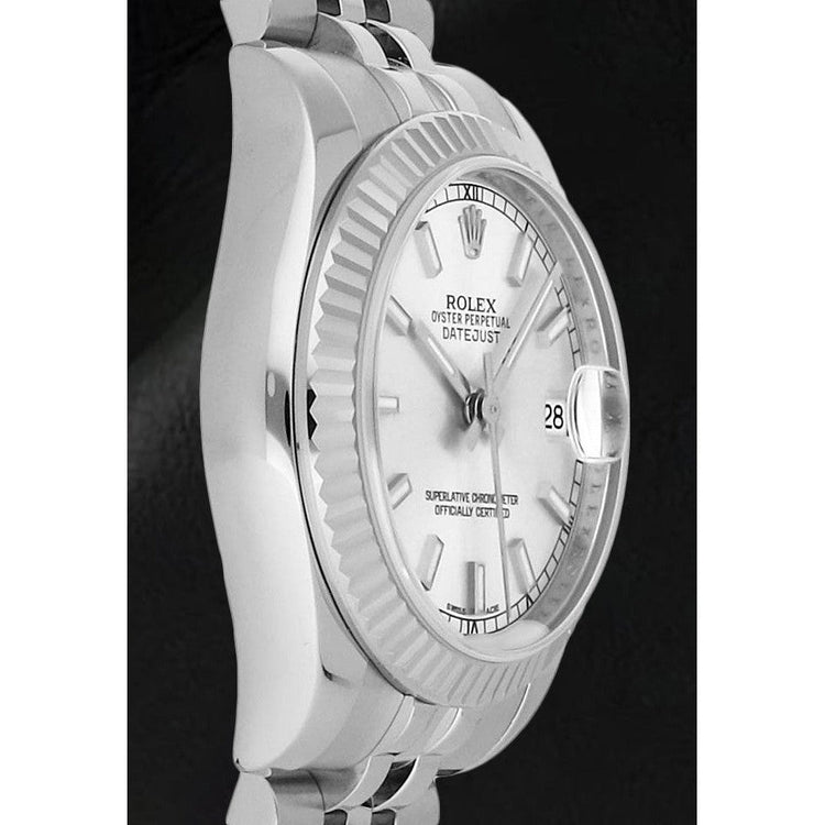 Montre Rolex Date-just 31 mm en or blanc avec lunette cannelée