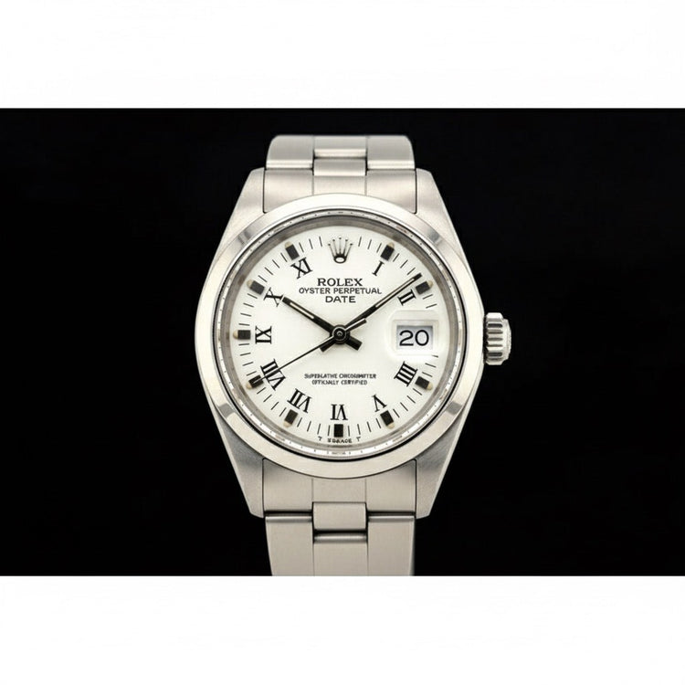 Montre Rolex Date 26 mm pour femme avec cadran blanc romain Oyster en acier inoxydable P1