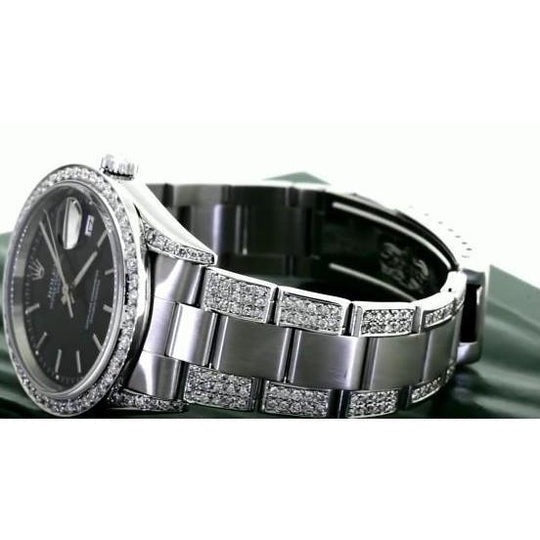 Montre Rolex Date 34 Mm Lunette Diamant Personnalisée Bracelet acier inoxydable 7 Carats
