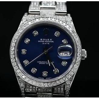 Montre Rolex Date 34 mm avec cadran en diamant personnalisé glacé
