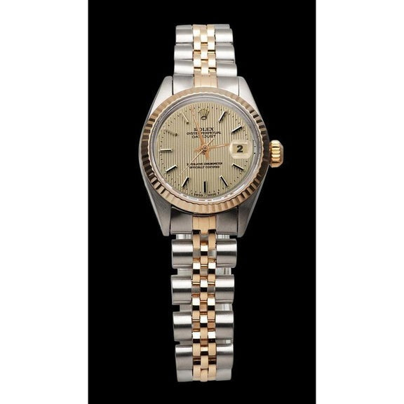 Montre Rolex Date Just pour femme avec cadran bicolore et bracelet jubile