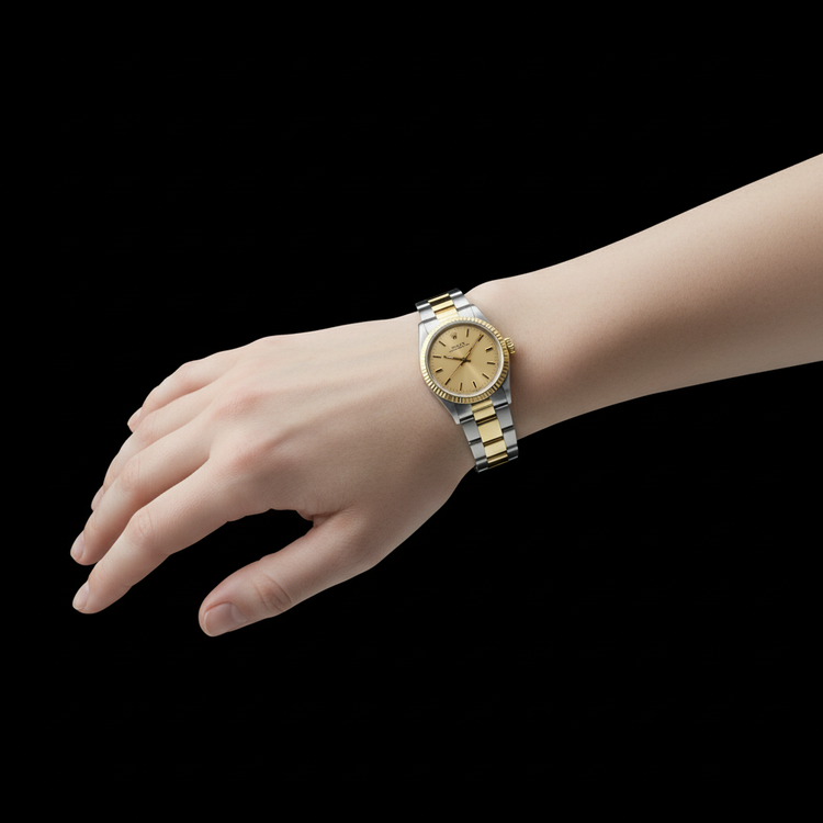 Montre Rolex Date de taille moyenne, 30 mm, bracelet, cadran bâton, deux tons P5