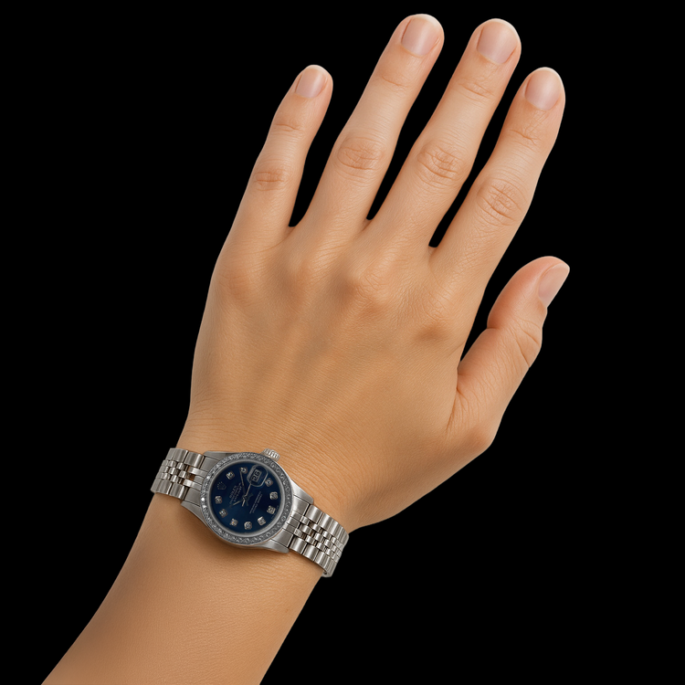 Montre Rolex Datejust 26 mm avec cadran diamant bleu foncé et bracelet jubilé en acier inoxydable