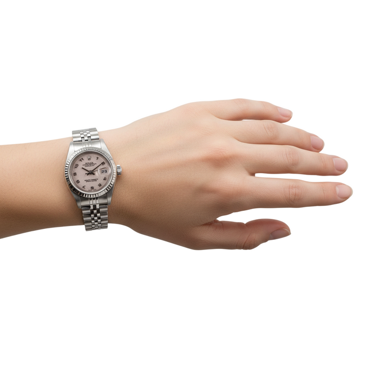 Montre Rolex Datejust 26 mm en acier inoxydable avec cadran blanc et chiffres arabes P1