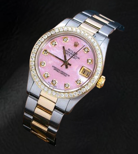 Montre Rolex Datejust 31 mm avec cadran en nacre rose et diamants, bracelet Oyster bicolore