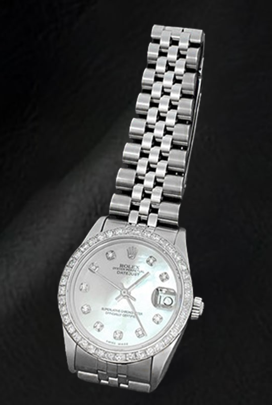 Montre Rolex Datejust 31 mm en acier inoxydable avec cadran en diamant blanc ou nacre