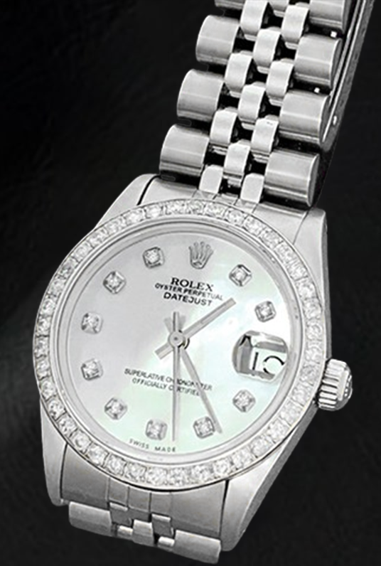 Montre Rolex Datejust 31 mm en acier inoxydable avec cadran en diamant blanc ou nacre