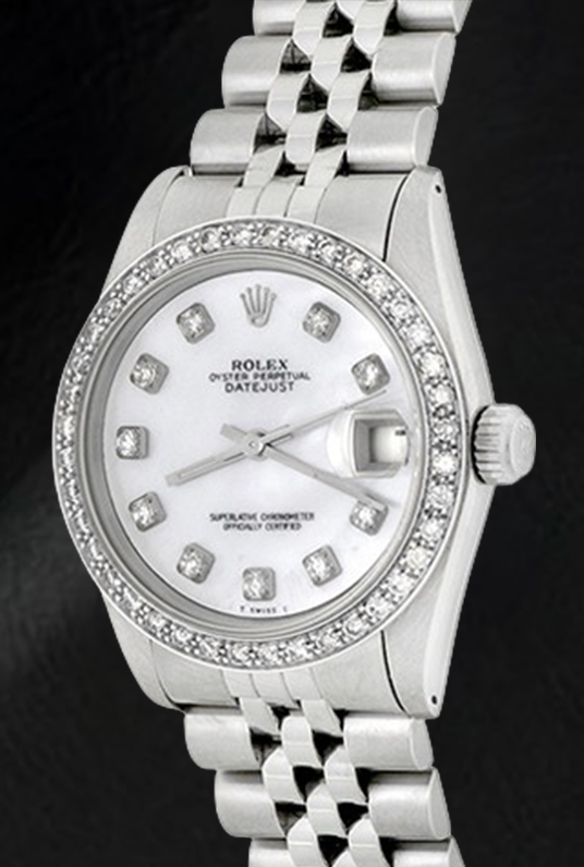 Montre Rolex Datejust 31 mm en acier inoxydable avec cadran en diamant blanc ou nacre