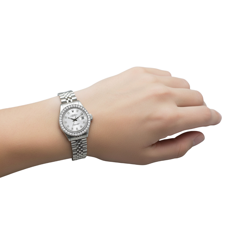 Montre Rolex Datejust 31 mm en acier inoxydable avec cadran en diamant blanc ou nacre P8