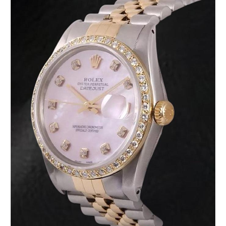 Montre Rolex Datejust 36 mm avec cadran en nacre rose et diamants bicolore