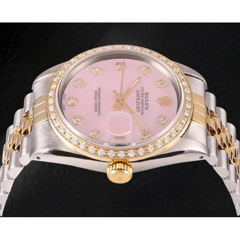 Montre Rolex Datejust 36 mm avec cadran en nacre rose et diamants bicolore