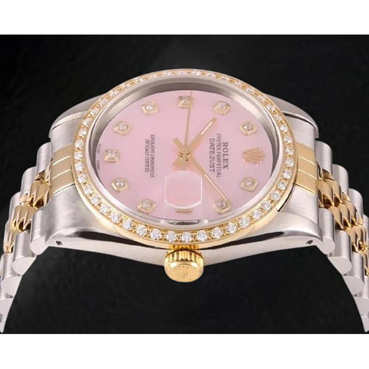 Montre Rolex Datejust 36 mm avec cadran en nacre rose et diamants bicolore