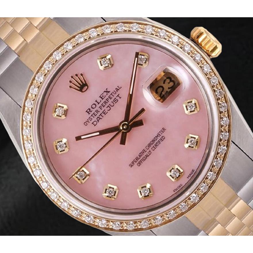 Montre Rolex Datejust 36 mm avec cadran en nacre rose et diamants bicolore