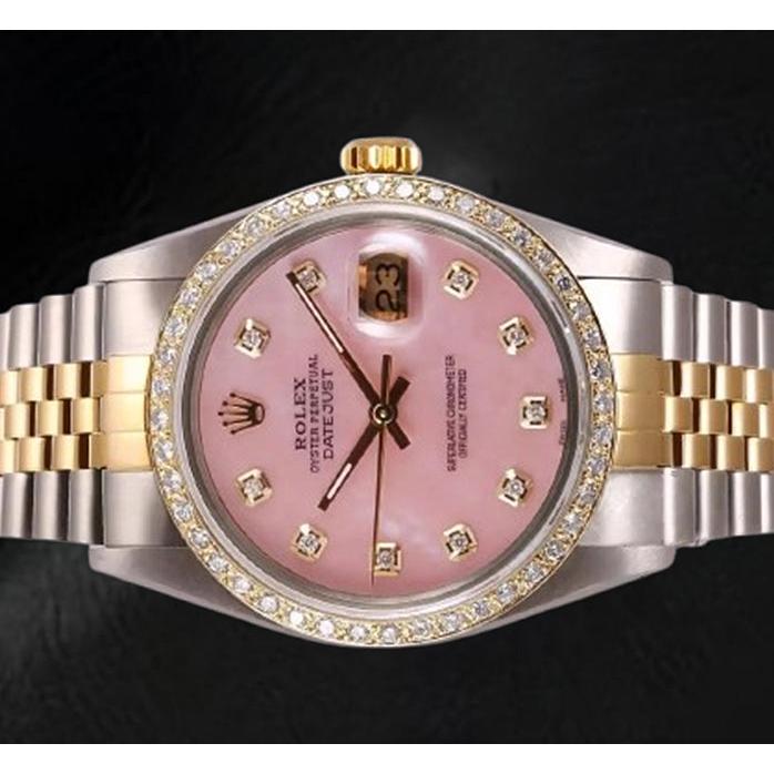 Montre Rolex Datejust 36 mm avec cadran en nacre rose et diamants bicolore