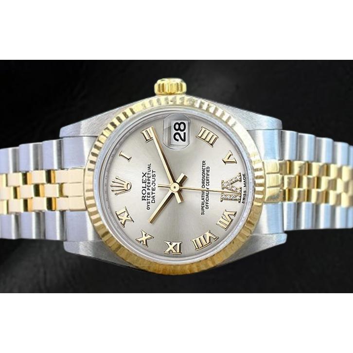 Montre Rolex Datejust 36 mm à cadran romain argenté bicolore