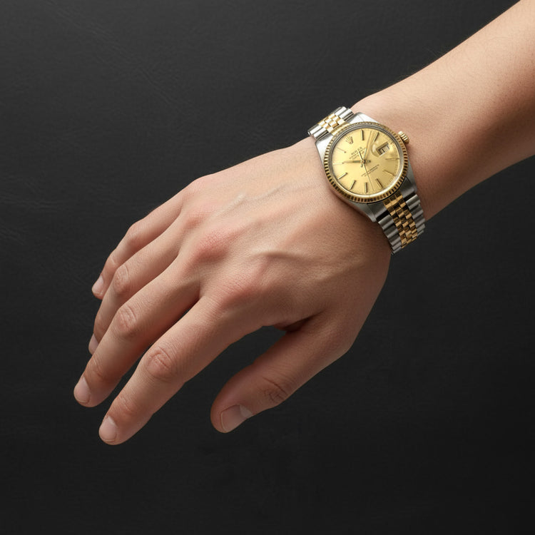 Montre Rolex Datejust 36 mm pour homme avec cadran champagne et deux tons