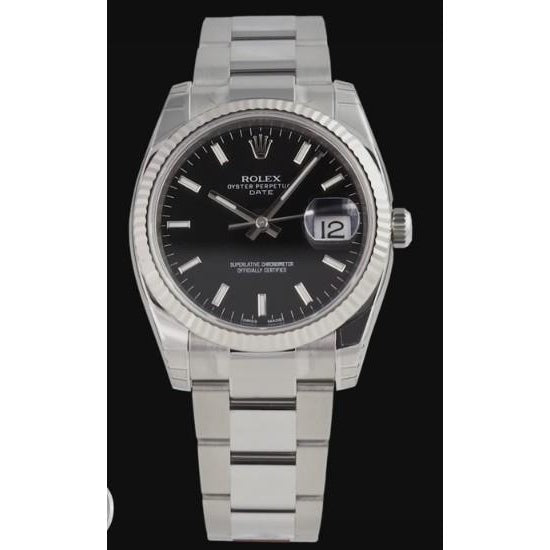 Montre Rolex Datejust Cadran Bâton Noir Bracelet huître acier inoxydable