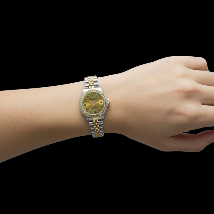 Montre Rolex Datejust Champagne Arabe acier inoxydable & Bracelet Or P2
