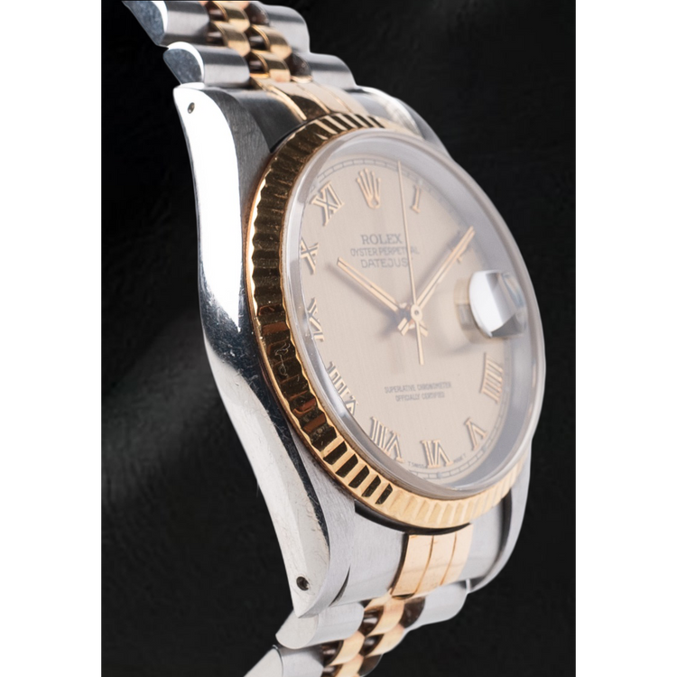 Montre Rolex Datejust Champagne à cadran romain 36 mm bicolore