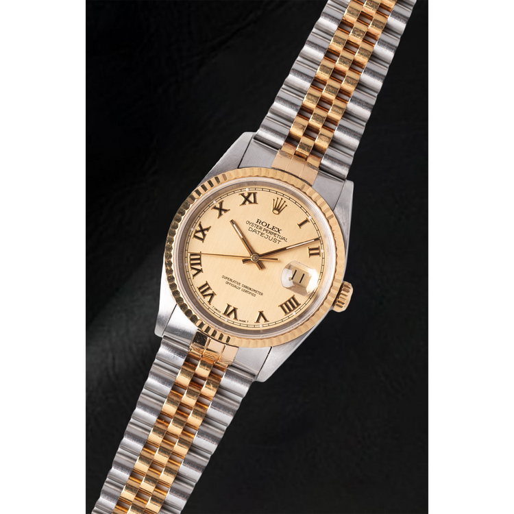 Montre Rolex Datejust Champagne à cadran romain 36 mm bicolore