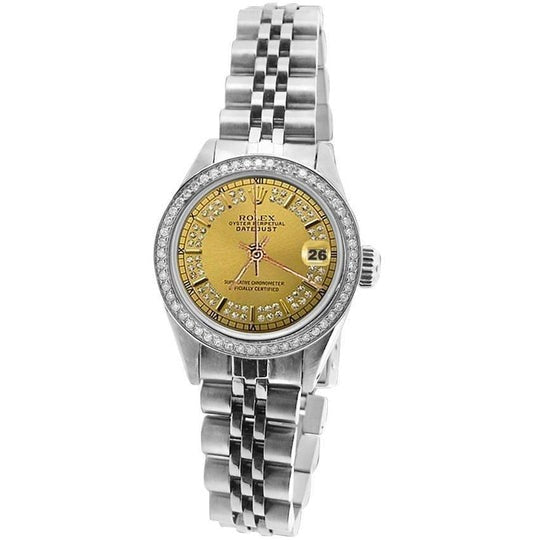 Montre Rolex Datejust à diamants et chaîne de champagne