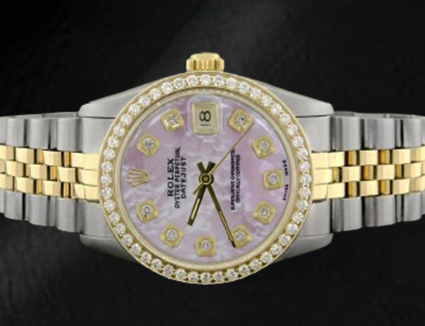 Montre Rolex Datejust avec cadran en nacre rose et diamants, 31 mm, bicolore