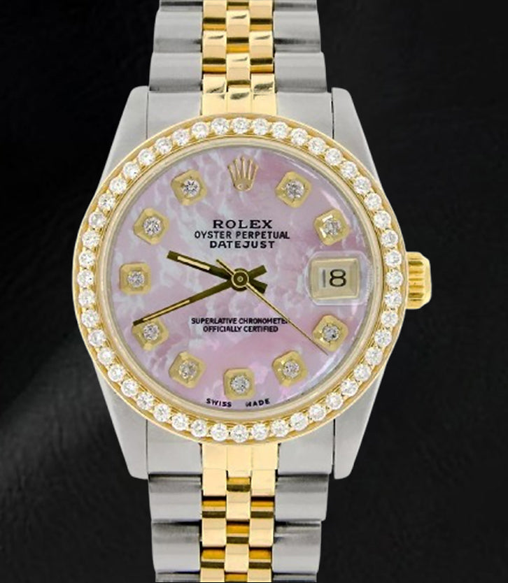 Montre Rolex Datejust avec cadran en nacre rose et diamants, 31 mm, bicolore
