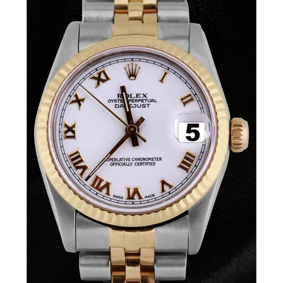 Montre Rolex Datejust de taille moyenne à cadran romain blanc