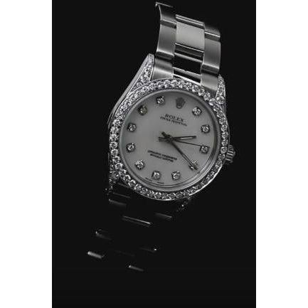 Montre Rolex Datejust de taille moyenne avec lunette en diamant personnalisée et bracelet huître acier inoxydable3