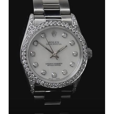 Montre Rolex Datejust de taille moyenne avec lunette en diamant personnalisée et bracelet huître acier inoxydable5
