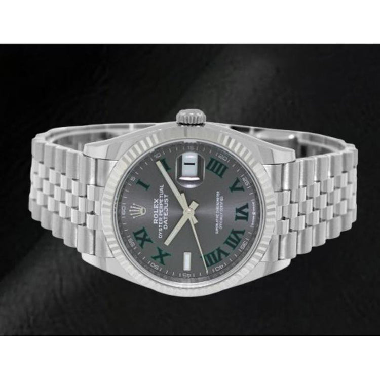 Montre Rolex Datejust en acier inoxydable avec cadran romain gris Wimbledon de 36 mm