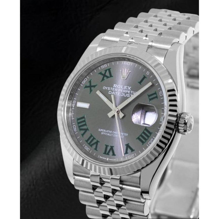 Montre Rolex Datejust en acier inoxydable avec cadran romain gris Wimbledon de 36 mm