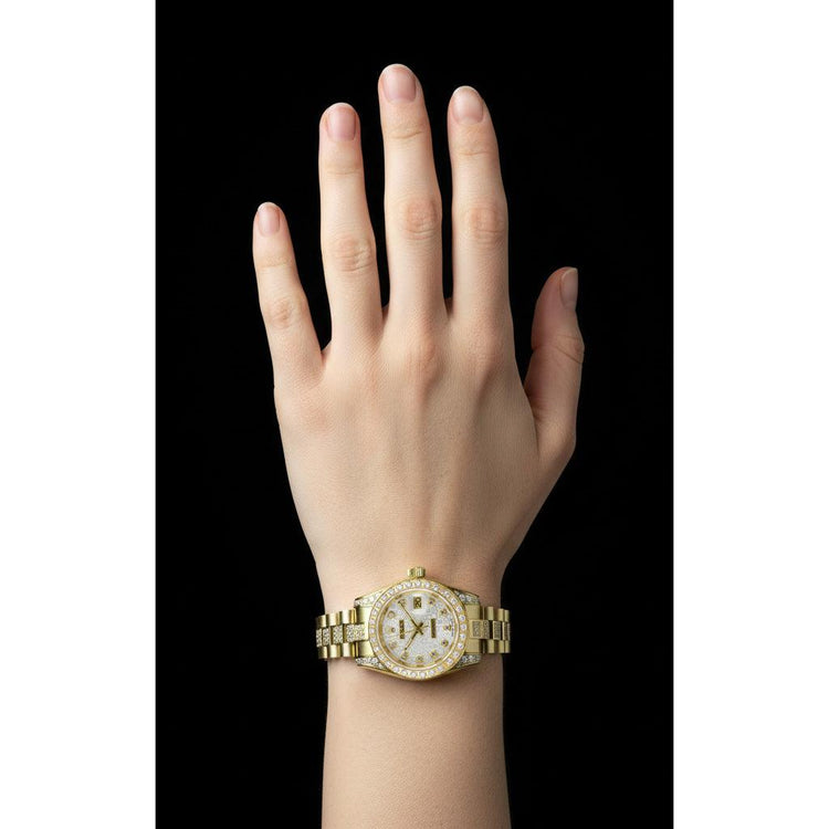 Montre Rolex Datejust en or jaune bracelet diamant 6 carats P2
