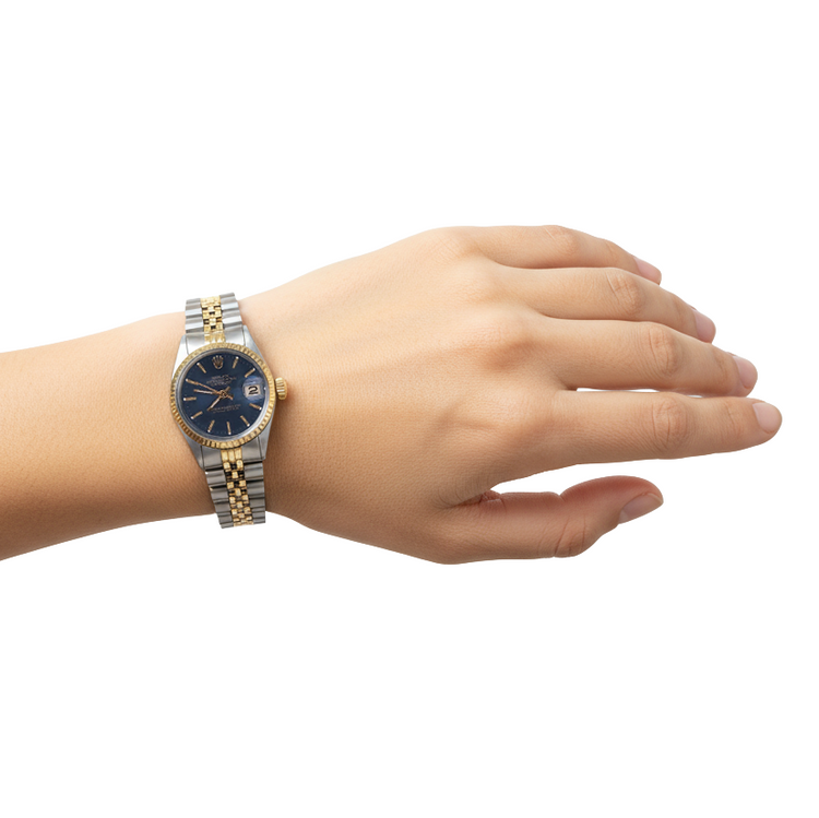 Montre Rolex Datejust pour femme, lunette cannelée, bracelet jubilé acier inoxydable et or P4