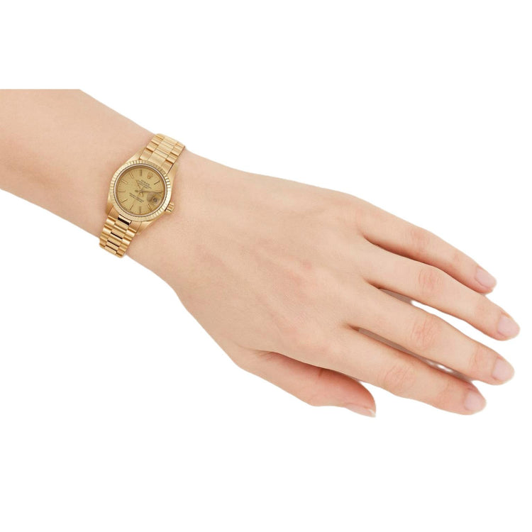 Montre Rolex Datejust style présidentiel 26 mm pour femme avec cadran champagne et or jaune P4