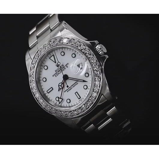 Montre Rolex Gents Explorer II avec cadran blanc et lunette en diamant personnalisée acier inoxydable3