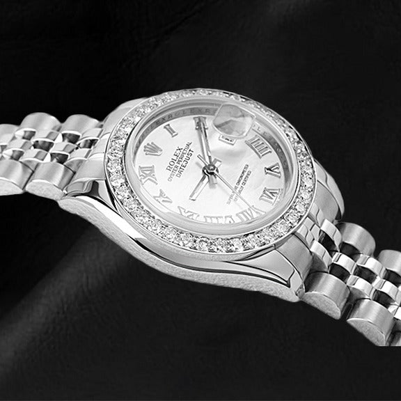 Montre Rolex Lady-Datejust 26 mm en acier et nacre blanche avec diamants pour femme