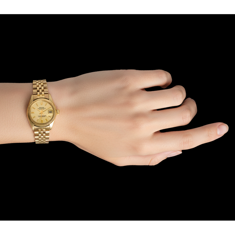 Montre Rolex Lady Datejust President Style Champagne 26 mm en or jaune P5