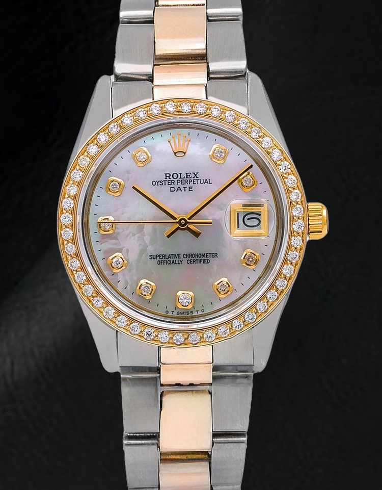 Montre Rolex Lady Datejust avec cadran en nacre blanche et diamants, bracelet Oyster bicolore de 31 mm