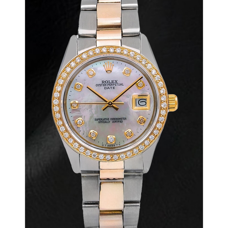 Montre Rolex Lady Datejust avec cadran en nacre blanche et diamants, bracelet Oyster bicolore de 31 mm
