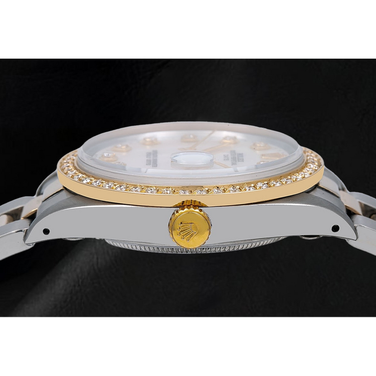 Montre Rolex Lady Datejust avec cadran en nacre blanche et diamants, bracelet Oyster bicolore de 31 mm