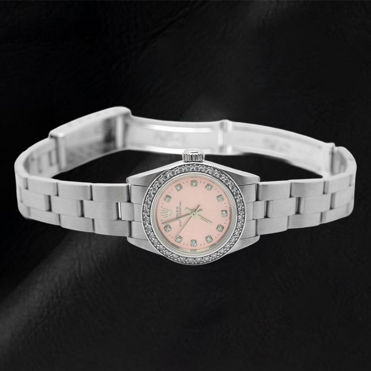 Montre Rolex Oyster Perpetual en acier inoxydable avec cadran diamant rose de 24 mm