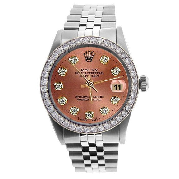 Montre Rolex Salmon avec cadran diamant et lunette en acier inoxydable Rolex Jubilee QUICK SET